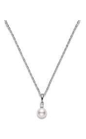 Mikimoto 18 Karat White Gold Pendant With 11mm A+  Quality White South Sea Pearl .15Ct Diamond On Adjustable16-18Inch Chain
