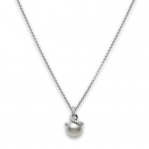 Mikimoto: 18 Karat White Gold Pendant With One11mm White South Sea Pearl And 41=.20Ct Diamonds 16-18 Adjustable Length