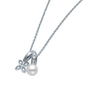 Mikimoto 18K White Gold Pendant With 5.5mm A+ Quality Akoya Pearl And .05Ct Diamond 
18 Inch