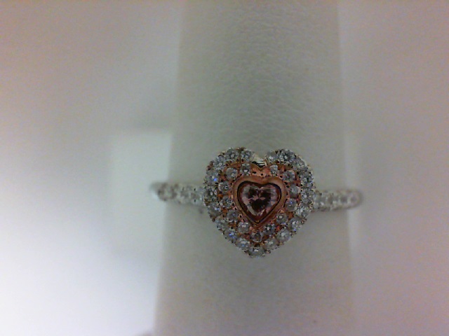 18 Karat White/Rose Gold Ring Size 6 With One 0.05Ct Heart Pink Pink Diamond And 40=0.26Tw Round Diamonds
