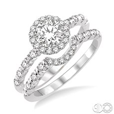 14 Karat White Gold Bridal Set Ring With One 0.25ct Round H/I SI3-I1 Diamond, 24=0.30tw Round H/I SI3-I1 Diamonds And 15=0.15tw Round H/I SI3-I1 Diamonds