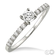 14 Karat White Gold Ring With One 0.25ct Round I/J SI1-2 Diamond And 12=0.25tw Round I/J SI1-2 Diamonds Ring Size 6.5
