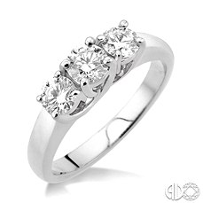 14 Karat White Gold Three Stone Diamond Ring  With 3=1.00Tw Round Diamonds