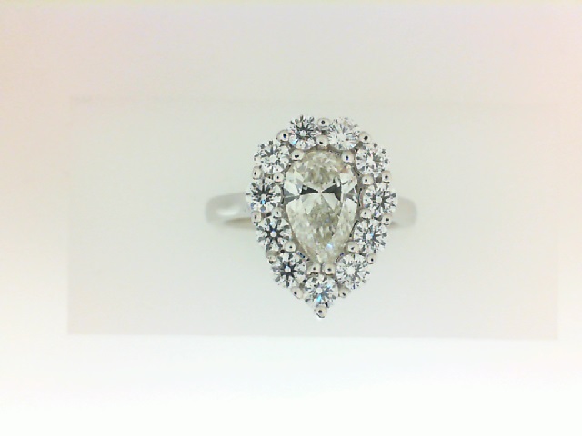 Forevermark:18 Karat White Gold Halo Ring With One 1.04Ct  Forevermark Pear J Si1 Diamond And 11=0.83Tw H&A Not  Forevermark Round Diamonds sz 6.5
FM: 3910118