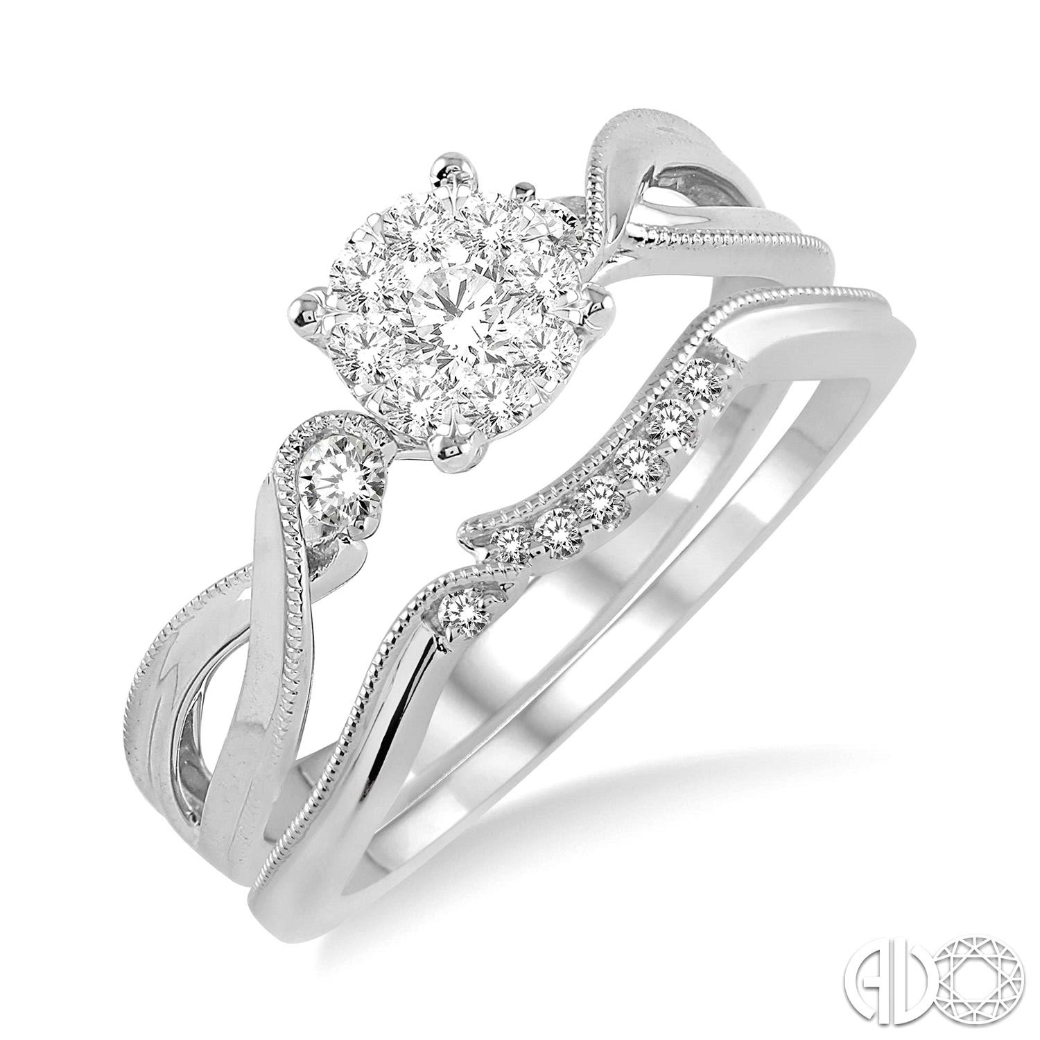 14 Karat White Gold Lovebright Bridal Set With 18=0.37Tw Round H/I Si3-I1 Diamonds