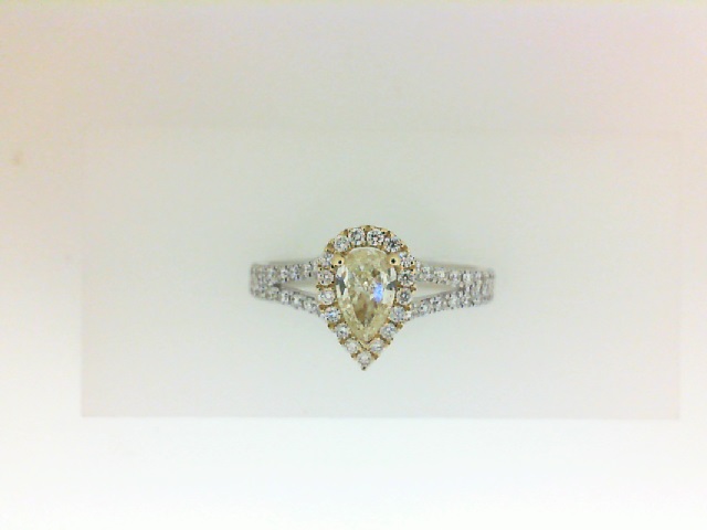 18 Karat White/Yellow Gold Ring With 0.31Tw Pear Yellow Diamonds And 53=0.34Tw Round G/H Si Diamonds