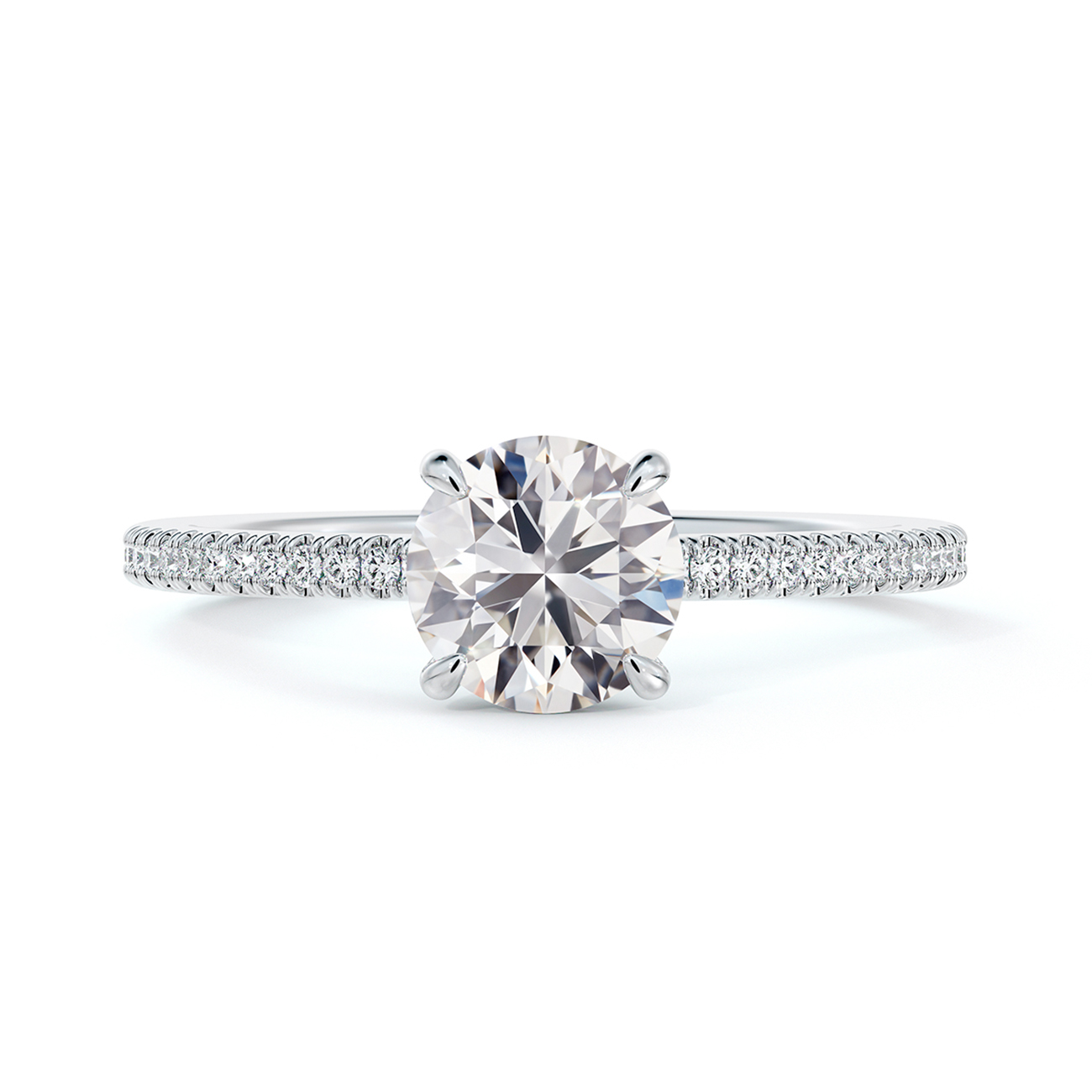 Forevermark Platinum Ring With One  0.70Ct Forevermark Round H Si2 Diamond And 48=0.13Tw Round G/H Si2 Diamonds