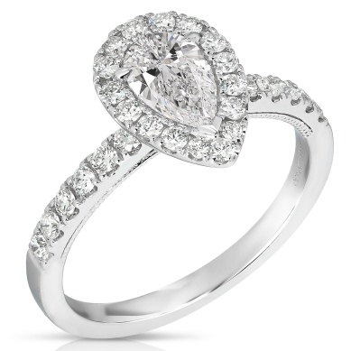 14 Karat White Gold Engagement Ring With One 0.52Ct Pear Diamond And 30=0.52Tw Round Diamonds