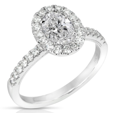 14 Karat White Gold Engagement Ring With One 0.70Ct Oval Diamond And 30=0.42Tw Round Diamonds