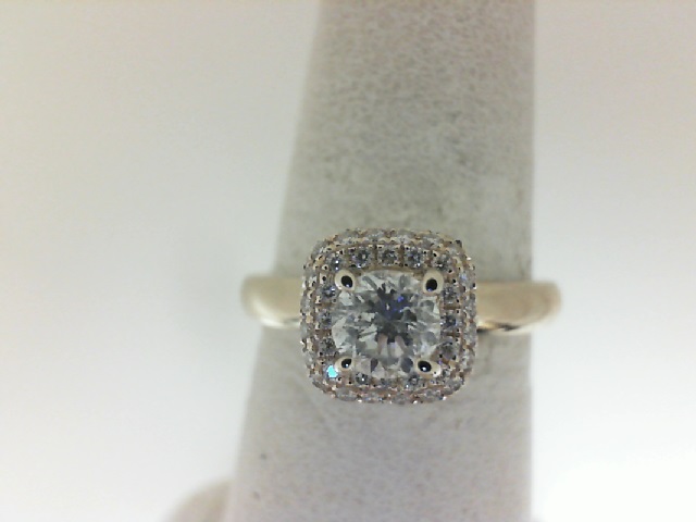 14 Karat Yellow Gold 0.45 Ct Round Brilliant Cut Diamond With 0.28 Ct Halo Diamond Engagement Ring