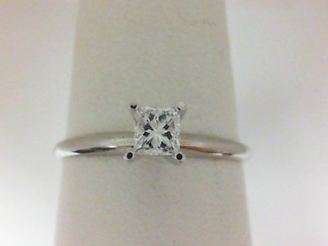 14 Karat White Gold  Ring With One 0.18Ct Princess  Diamond