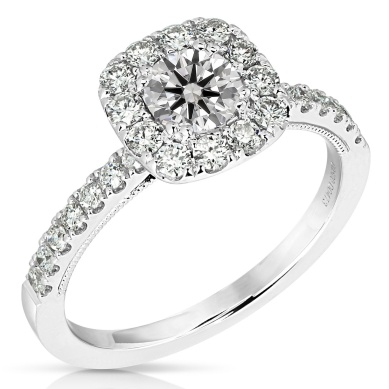 14 Karat White Gold 0.50 ct round brilliant cut diamond halo 0.45 ct engagement ring