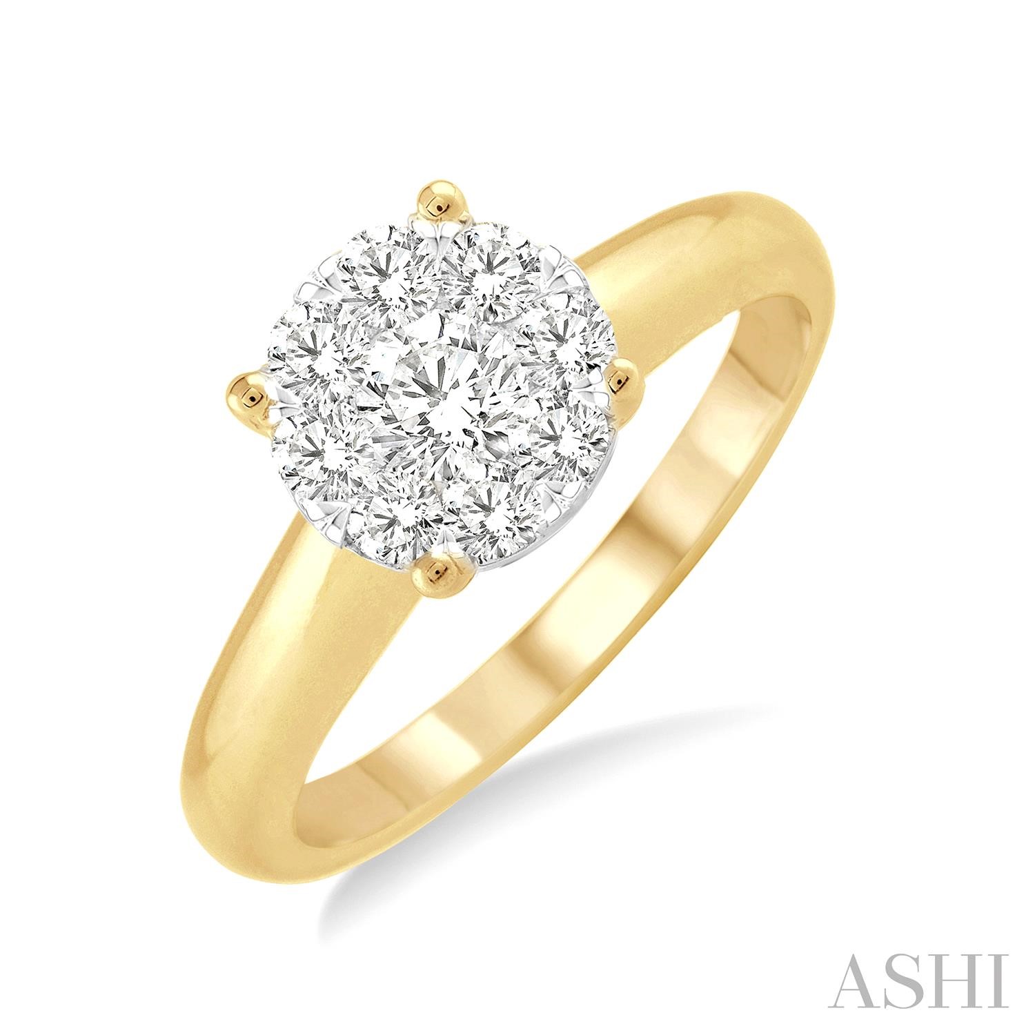 14 Karat White And Yellow Gold Round Shape Lovebright Diamond Ring  0.25 Ct