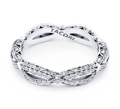 Tacori: 18 Karat  White Gold Ribbon Eternity Anniversary Wedding Band With 138=0.61Tw Round Diamonds
Ring Size: 6.5