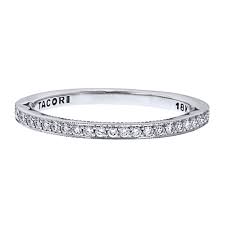 Tacori: 18 Karat White Gold Sculpted Crescent  Engraved  Wedding Band With 0.17Tw Round Diamonds
Ring Size: 6.5