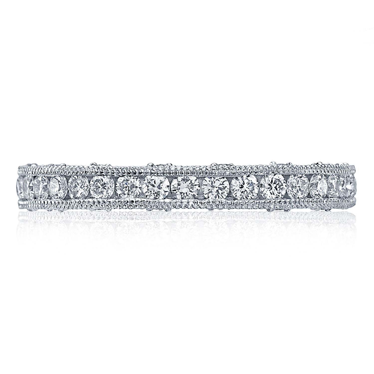 Tacori:  Platinum  Reverse Crescent Milgrain Edge Channel Set Wedding Band With 0.43Tw Round Diamonds
Ring Size: 6.5