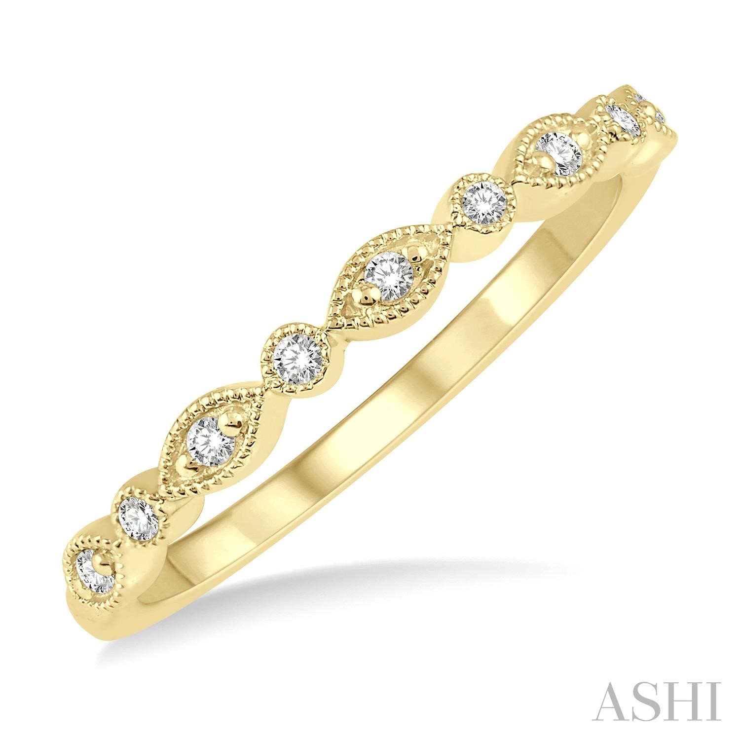 14 Karat Yellow Gold Marquise & Circular Mount Stackable Band With 25=0.10Tw Round Diamonds