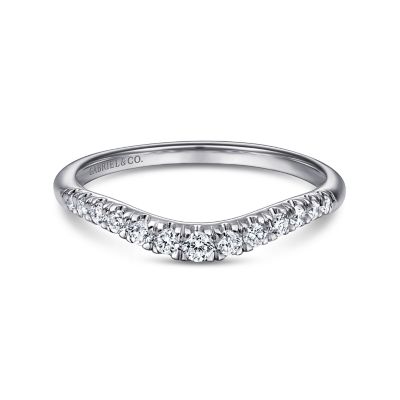 Gabriel & Co 14 Karat White Gold Curved French Pave Diamond Wedding Ring 0.24 Ct