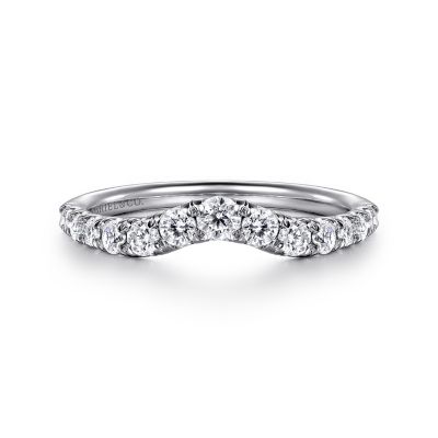 Gabriel & Co 14 Karat White Gold French Pave Set Diamond Curved Band  0.52 Total Diamond Weight
