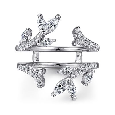 Gabriel & Co 14 Karat White Gold Marquise And Round Brilliant Cut Diamond Ring Guard/Enhancer 0.88 Total Diamond Weight