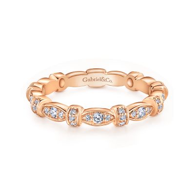 Gabriel & Co:14 Karat Rose Gold Geometric Stackable Diamond Band With 45 Round Brilliant Diamonds At 0.30 Total Diamond Weight