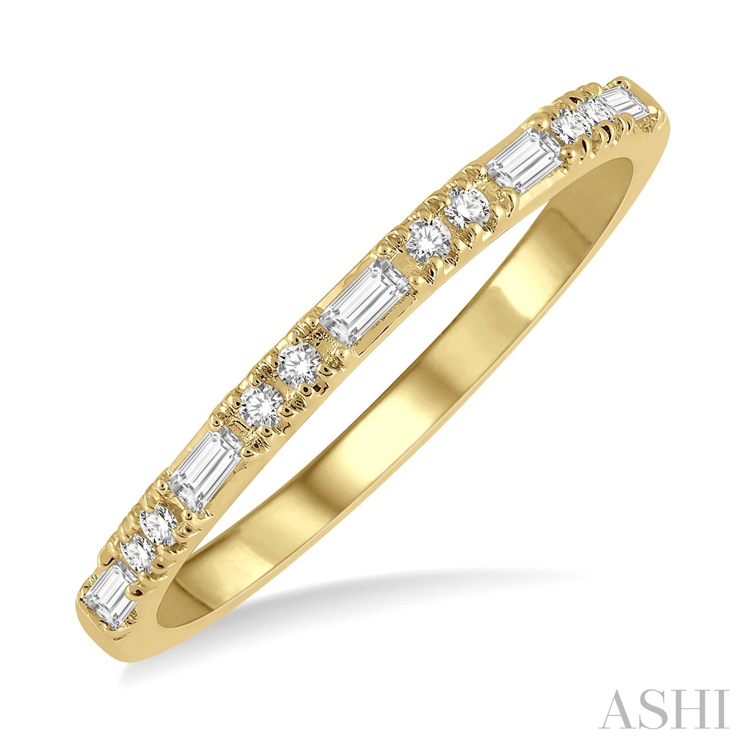 14 Karat Yellow Gold Stackable Baguette And Round Diamond  Band 0.15Ctw