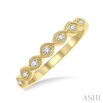 14 Karat Yellow Gold Milgrain Marquise Lattice Round Cut Diamond Stackable Band 0.10Ctw