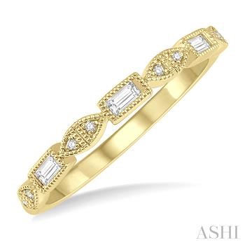 14 Karat Yellow Gold Round And Baguette Diamond Stackable Band 0.10 Ct