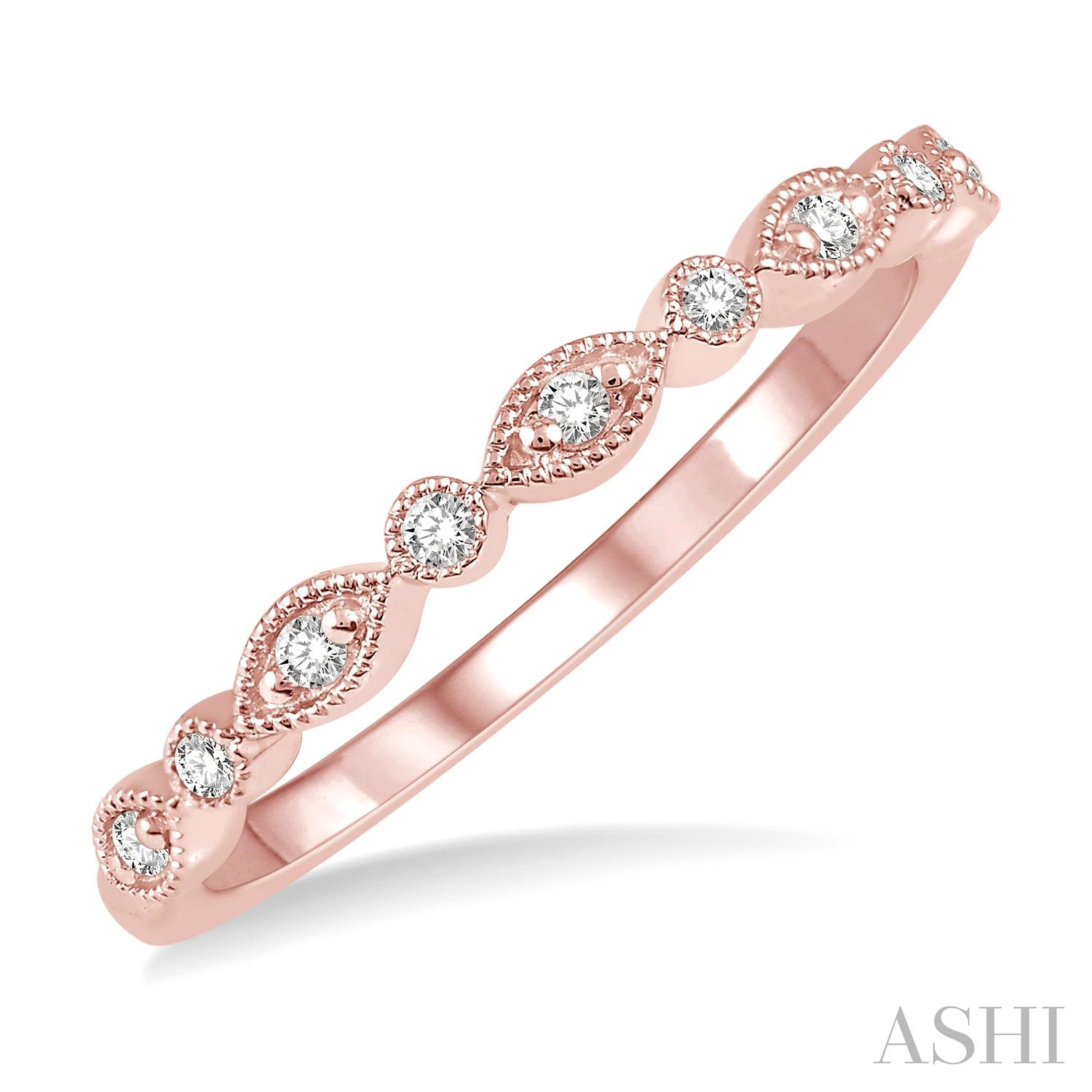 14 Karat Rose Gold Marquise & Circular Mount Round Cut Diamond Stackable Band