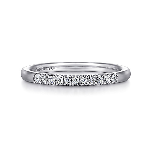 Gabriel & Co14K White Gold 11 Stone French Pave Diamond Wedding Band 0.10 Total Diamond Weight