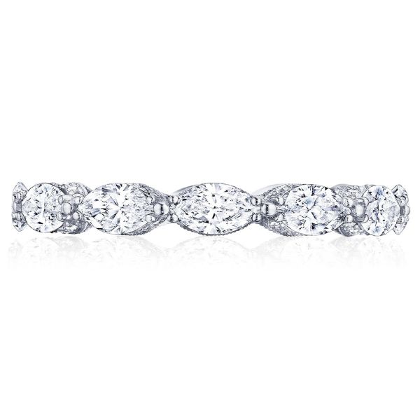 Tacori 18 Karat White Gold  Royal T  Marquise Cut Diamond Classic Crescent Diamond 3/4 Around Band 1.55Ctw