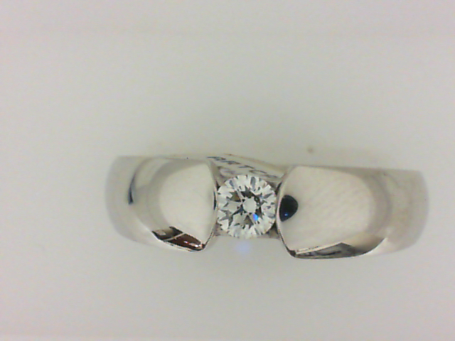 14 Karat White Gold Tension Set Wedding Band With One 0.25Ct Round Diamond