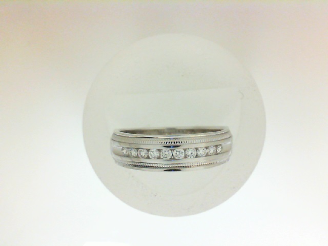 White 14 Karat Milgrain Wedding Band With 10=0.25Tw Round 
Ring Size: 10