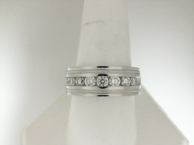 14 Karat White Gold Diamond Channel Set Miligrain Wedding Band 1.07 ct