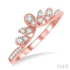 14 Karat Rose Gold Chevron Curve Round Cut Diamond .30ctw Wedding Band