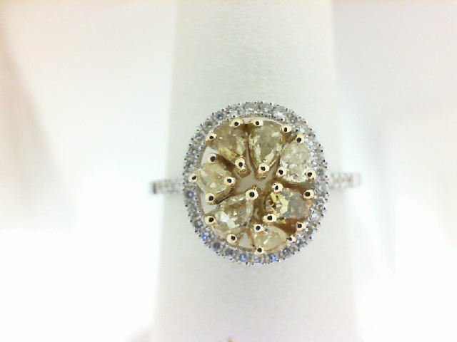 18 Karat Two-Tone Gold Ring With 40=0.16Tw Round Diamonds And 7=0.55Tw Various Shapes Yellow Diamonds