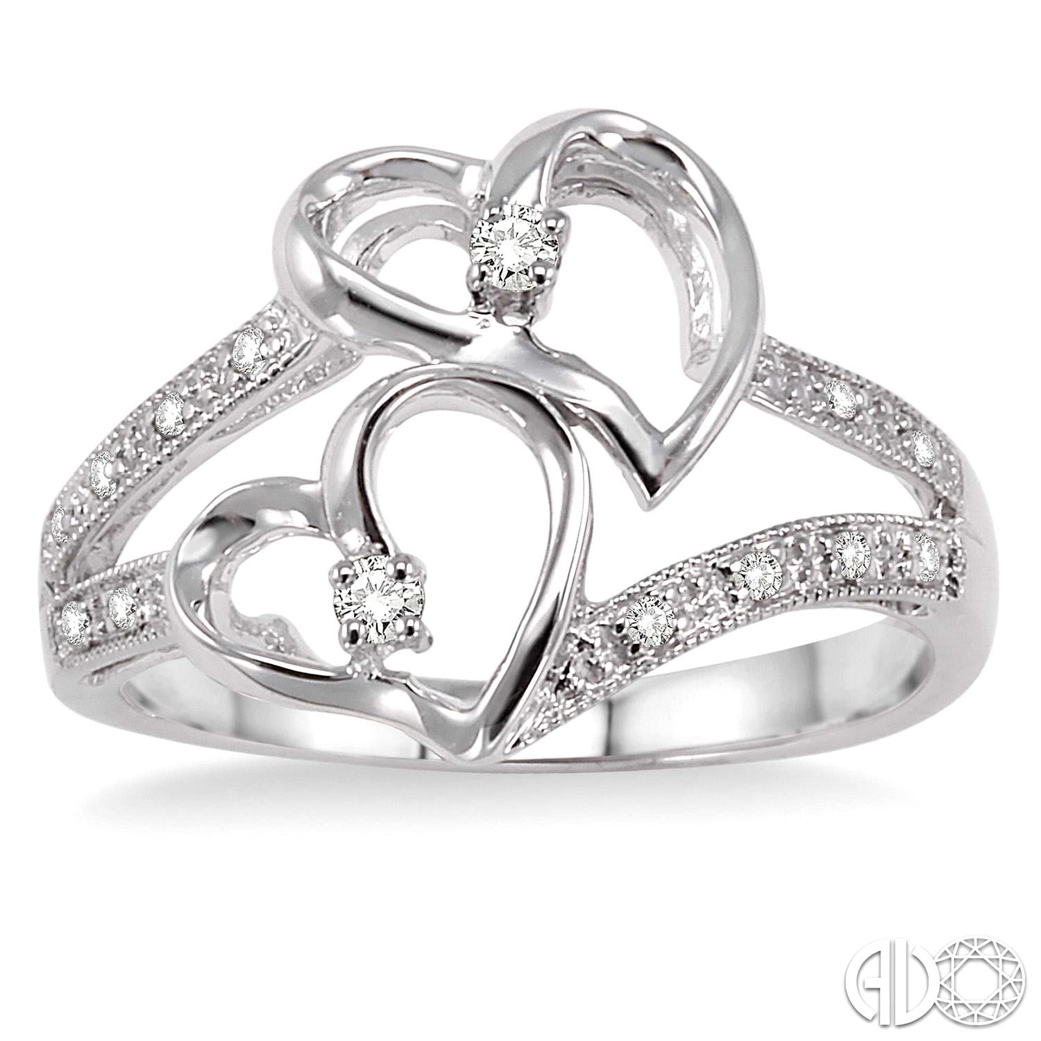 10 Karat White Gold Two Heart Ring With 0.10Tw Round Diamonds