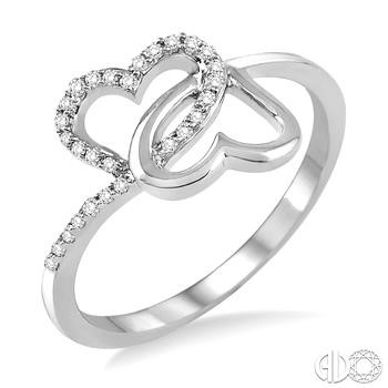 10 Karat White Gold Double Heart Fashion Ring With 0.10Tw Round Diamonds