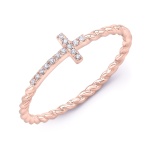14 Karat Rose Gold Sideways Cross 0.04 Ct Ring