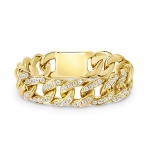 14 Karat Yellow Gold Flexible Diamond Link Curb Chain Ring 0.12 Ct