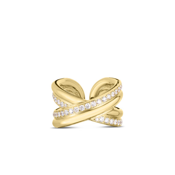 Roberto Coin 18 Karat Yellow Gold Cialoma Diamond Crossover Ring 0.90 ct