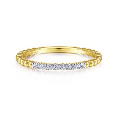 Gabriel & Co: 14K Yellow Gold Bujukan Bead and Diamond Stackable Ring