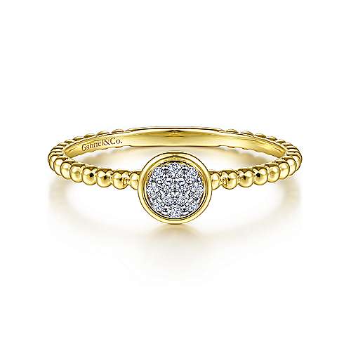 Gabriel & Co 14K Yellow Gold Round Bezel Set Diamond Cluster Ring with Bujukan Beaded Shank