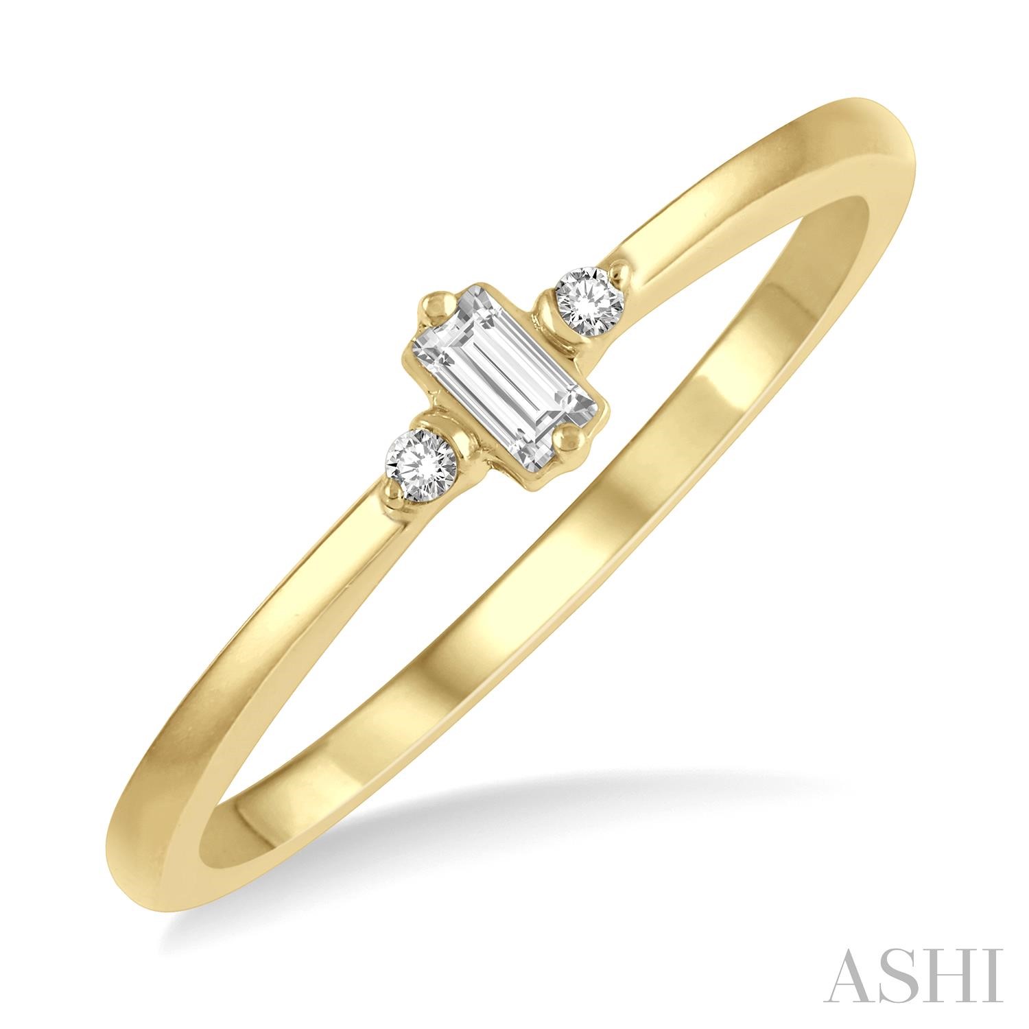 10 Karat Yellow Gold Stackable Petite Baguette and Round Diamond Ring 0.07Ctw