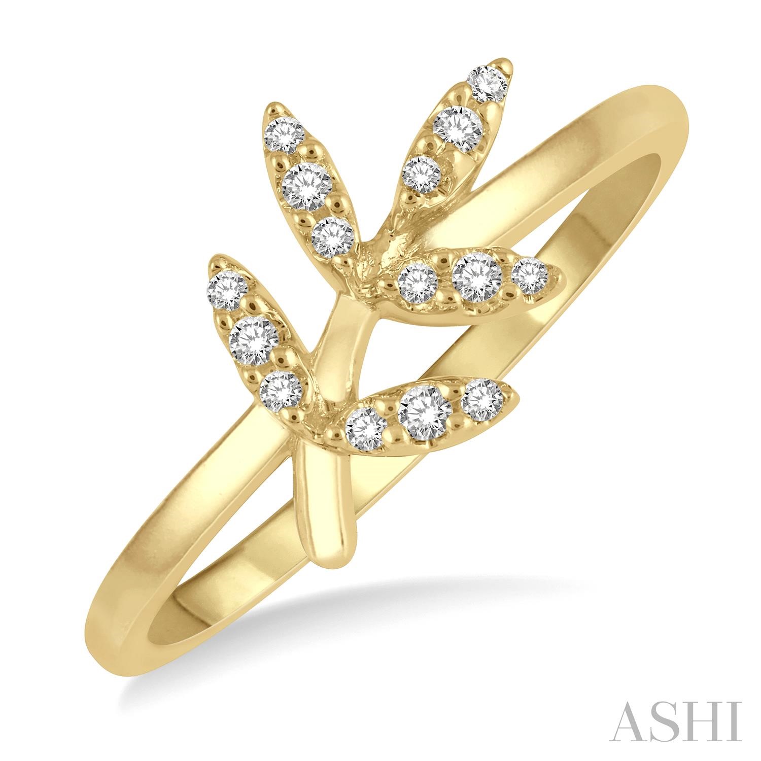 10 Karat Yellow Gold Stackable Leaf Petite Diamond 0.10Ctw