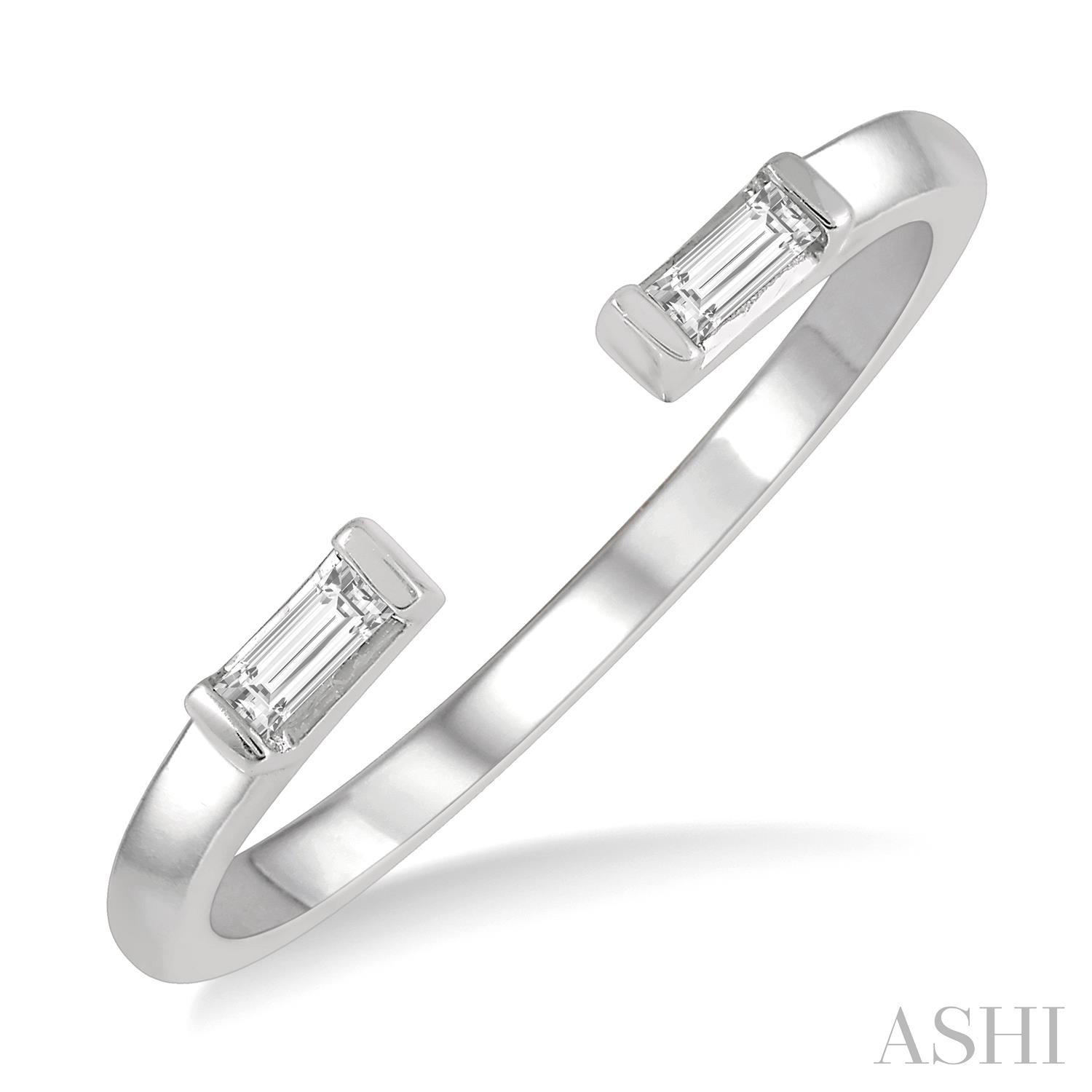 10 Karat White Gold Stackable Petite Open Baguette Diamond Ring 0.10Ctw