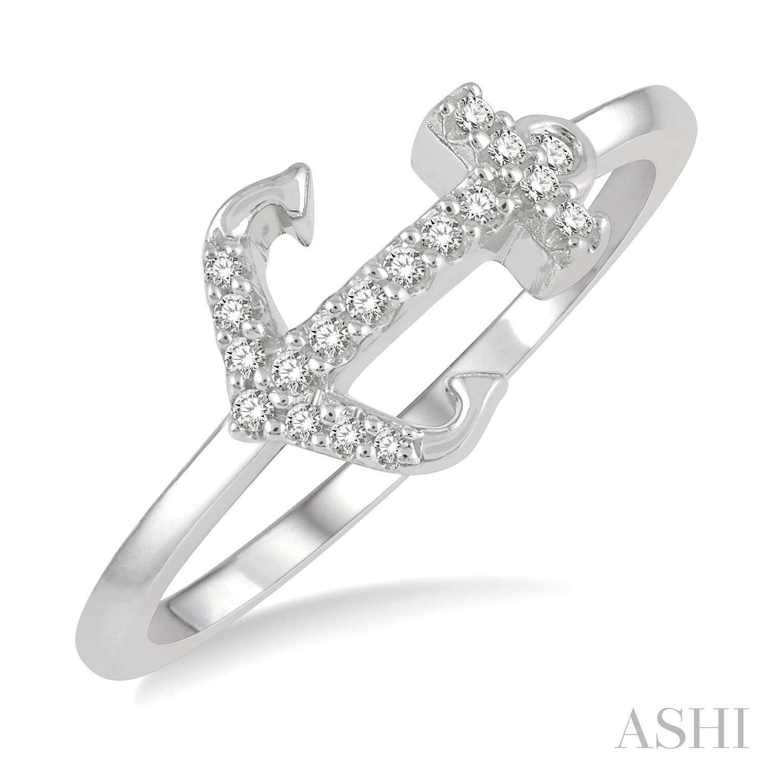 10 Karat White Gold Stackable Petite Anchor Shape Diamond Ring 0.10Ctw