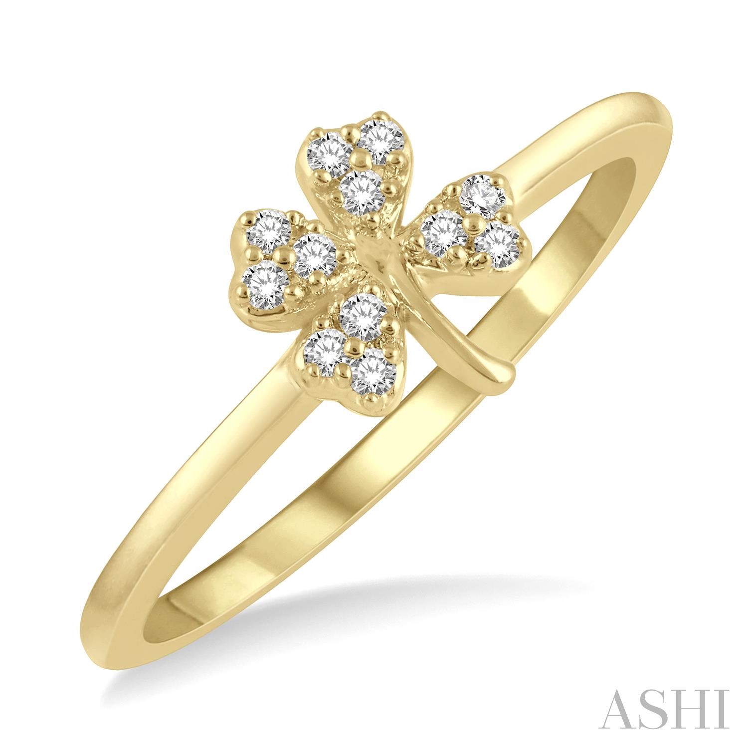10 Karat Yellow Gold Stackable Petite Clover Diamond Ring 0.10Ctw