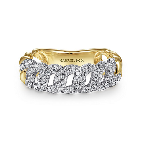 Gabriel & Co14K White-Yellow Gold Diamond Links Ring 0.55CTW