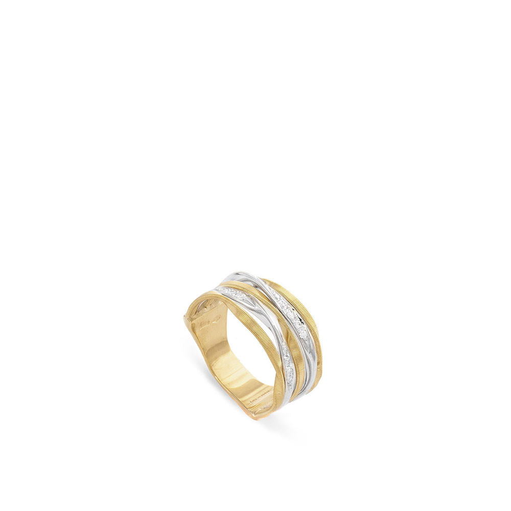 Marco Bicego 18 Karat Yellow& White Gold Five Row Marrakech Onde Ring 
Diamond Weight 0.10Ctw